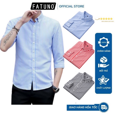 Áo sơ mi kẻ sọc xanh nhạt trắng nam, lịch lãm, thời trang, vải xuất mát mịn không nhăn không bai xù