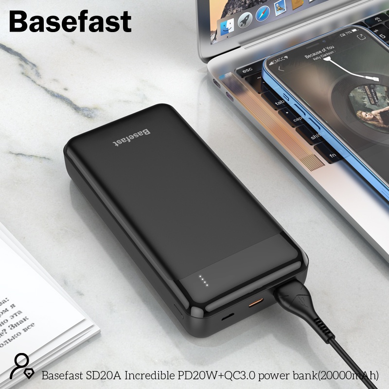 Sạc dự phòng 20000mAh sạc nhanh 20W Chính hãng Basefast - Pin chống cháy nổ , bảo hành 12 tháng