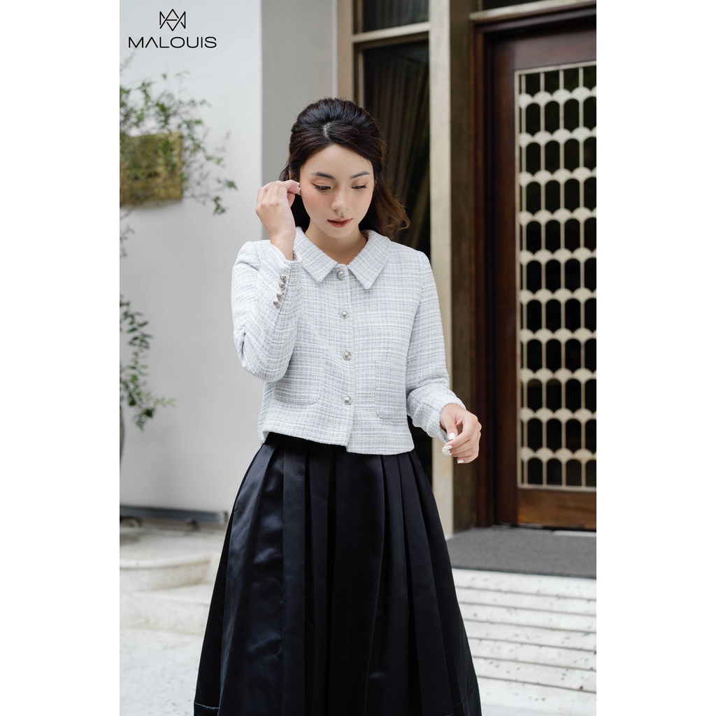 Chân váy dài xếp ly màu đen dài chất tafta lưng cao có túi - M155CV