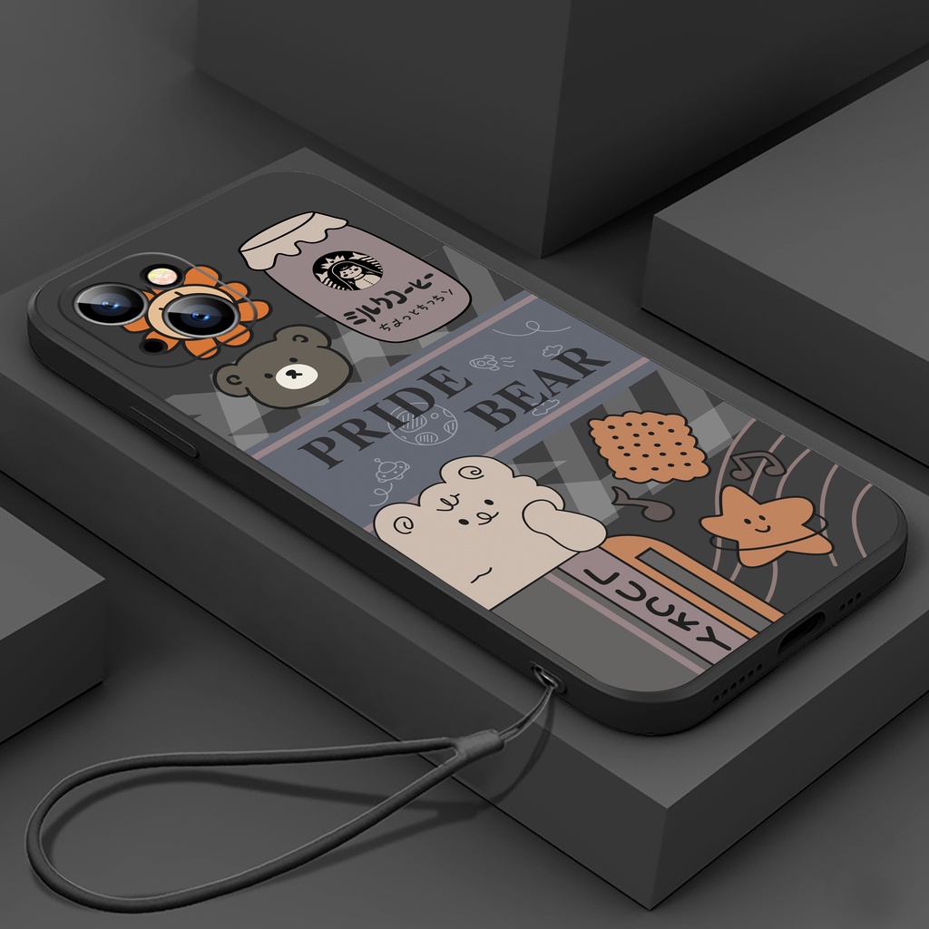 Ốp lưng gấu dễ thương tpu chống vân tay chống rơi viền thẳng có dây buộc Đối với Redmi 9A 9T 9C Note11 9 4G Xiaomi 11Lite 12 10T / 10TPRO POCO X3 nfc