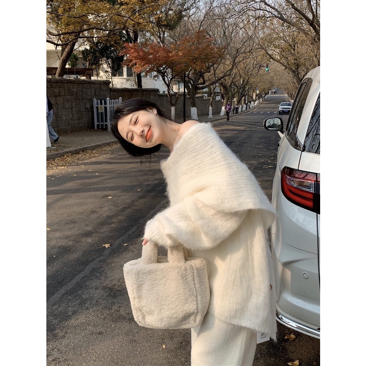 Áo len trễ vai, dáng xuông, mềm mại, không bai xù, thời trang mùa đông dành cho phái nữ