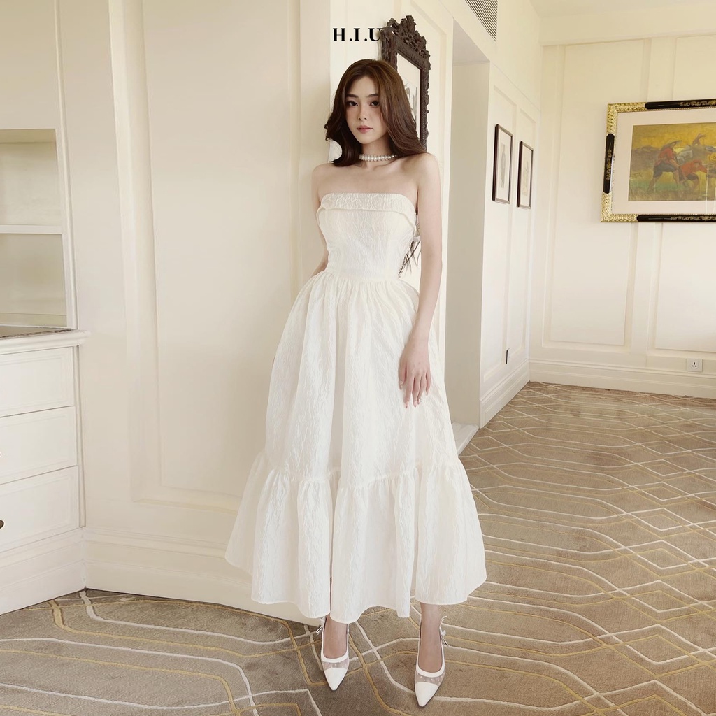 Váy cup ngực dáng dài nhún bồng dự tiệc FLORAL Dress H.I.U Fashion design , đầm thiết kế sang trọng con gái HIU ROOM