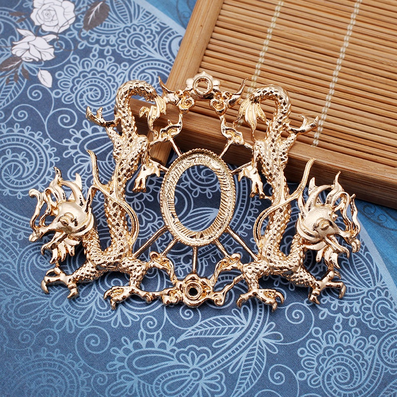 1 phiến làm kim quan đúc hình rồng đối xứng 53*73mm nguyên liệu làm trâm làm trang sức cổ trang cổ phục có màu KC
