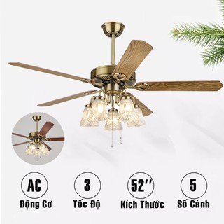 Quạt trần tân cổ Châu Âu bóng rủ [5 cánh gỗ 52inch, 5 bóng đèn] QTCCR52G