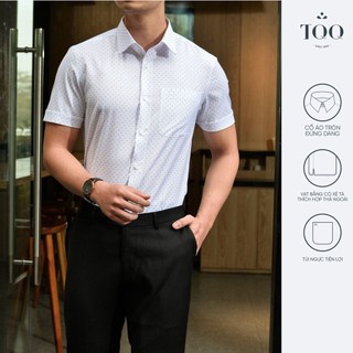 Áo sơ mi nam ngắn tay TQQ họa tiết tinh tế H318CB dáng slimfit công sở xẻ tà có túi ngực lịch sự