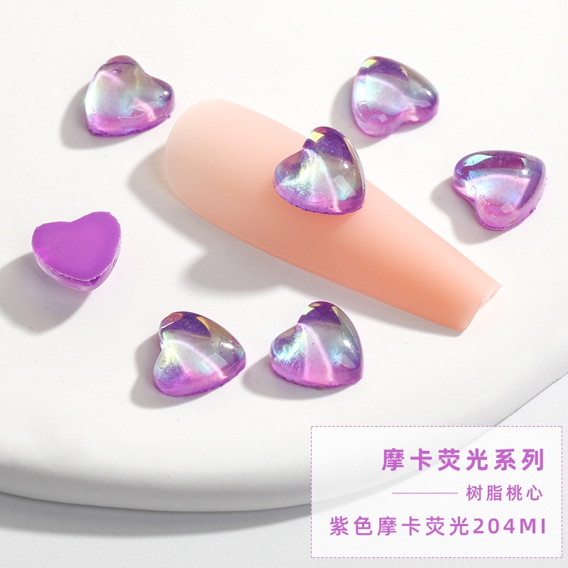 Miếng Dán Trang Trí Móng Tay Dạ Quang Họa Tiết Trái Tim Xinh Xắn 10PCS