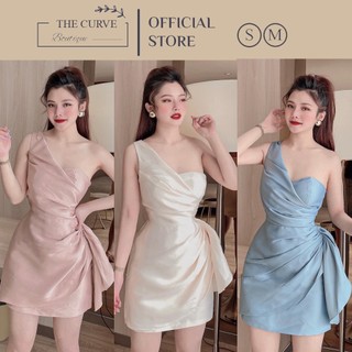 Đầm Body Dự Tiệc Lệch Vai Tà Đuổi, Hở Vai Trái, Dành Cho Nàng Đi Tiệc, Dạ Hội - Vải Tafta - 4 Màu Trắng, Xanh, Nâu, Hồng
