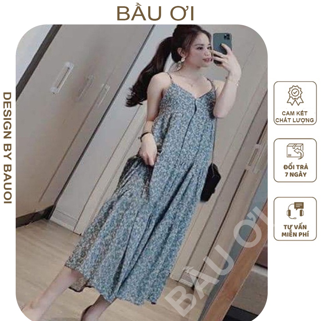 ĐẦM BẦU 2 DÂY - VÁY MAXI PHÙ HỢP CHO MẸ BẦU ĐI DU LỊCH, ĐI CHƠI, Ở NHÀ CHẤT LỤA HÀN MÁT MẺ FRREE SIZE