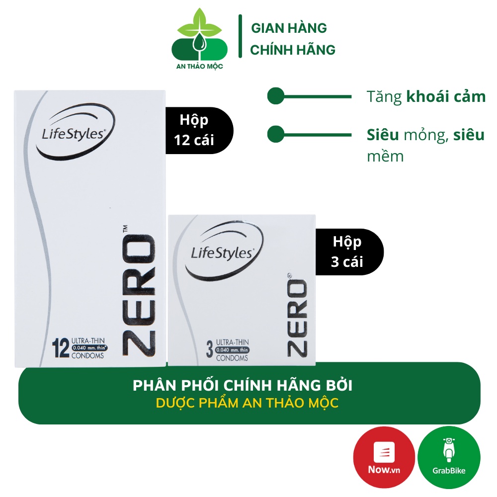 Bao cao su LifeStyles Zero cao cấp thiết kế ôm sát siêu mỏng tuyệt đối cho cảm giác chân thật hộp 12 cái