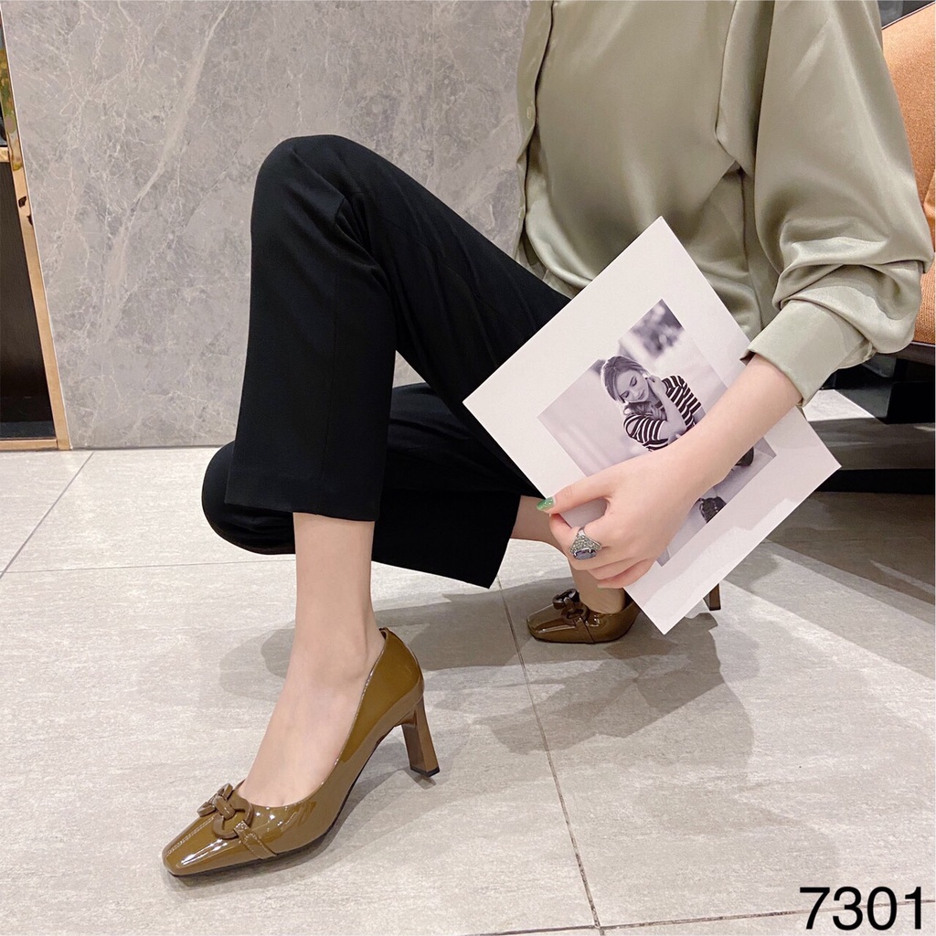 Giầy Nữ Cao Gót Da Bóng Hàng QCCC Gót Trụ Cao 7cm