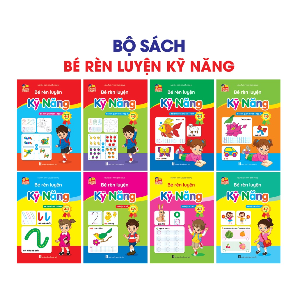 Sách - Bộ Rèn luyện kỹ năng cho bé từ 4 - 5 tuổi - Bé tập làm quen với Toán, Tiếng Việt lớp 1 - Bộ 8 cuốn