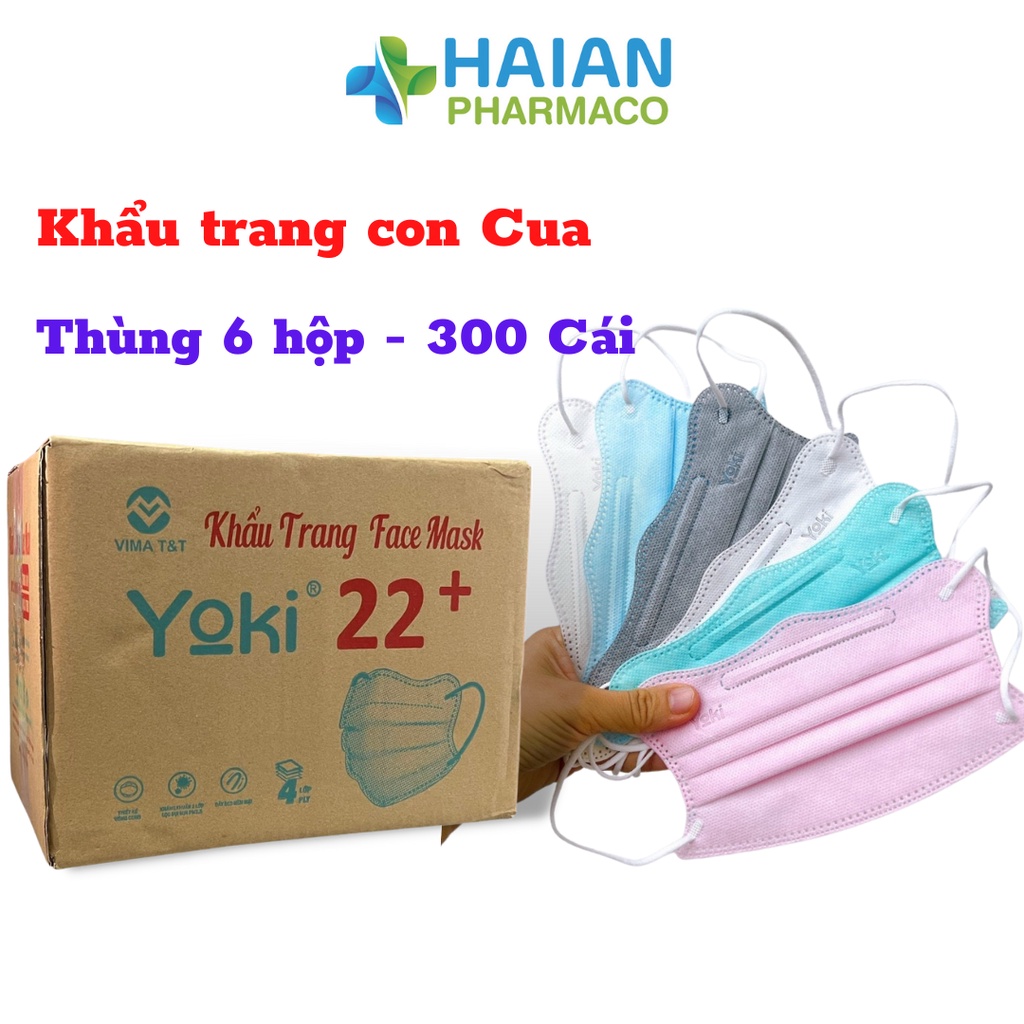 Khẩu trang Yoki 22+ 4 lớp kháng khuẩn hộp 50 cái kiểu dáng hình con cua