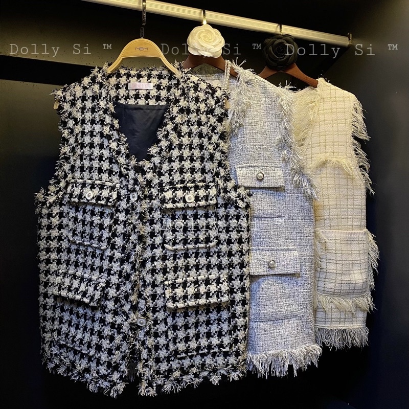 Khoác dạ tweed 2hand khuy ngọc tiểu thư cao cấp