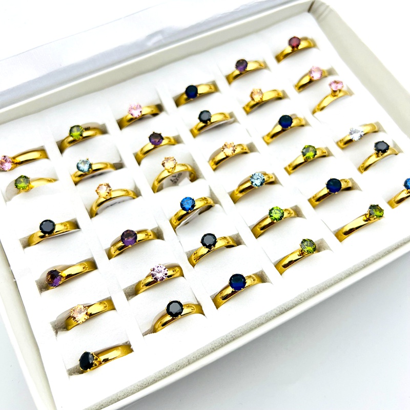 Bộ 20 Nhẫn Thép Không Gỉ Đính Đá Zircon 6 Móng Thời Trang Dành Cho Nữ