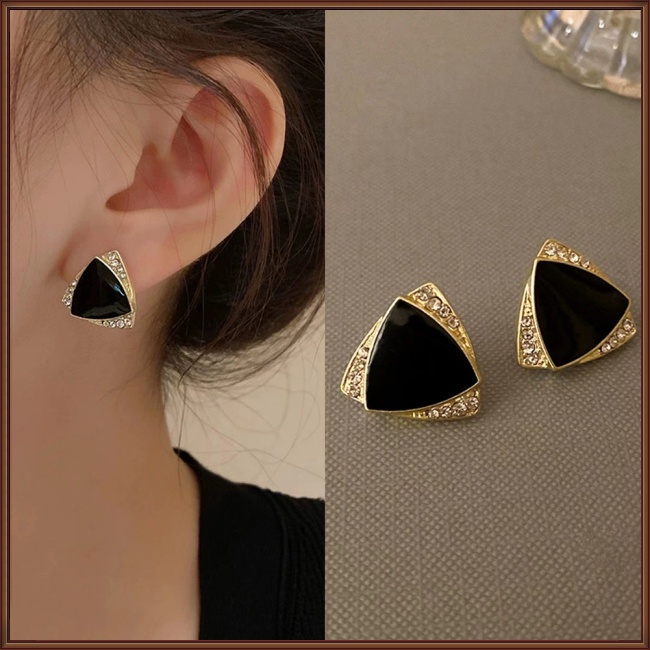 Khuyên Tai Đính Đá Hình Tam Giác Phong Cách Retro Sang Trọng Dành Cho Nữ