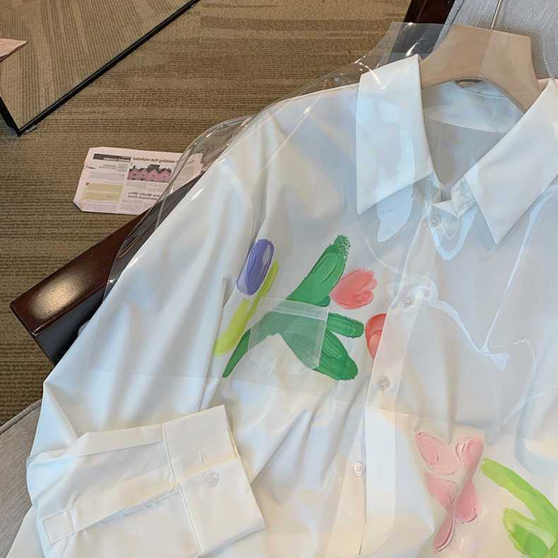 Áo Sơ Mi Tay Dài Dáng Rộng In Họa Tiết Graffiti Kiểu Nhật Bản Dễ Thương Thời Trang Xuân Thu Cho Nữ