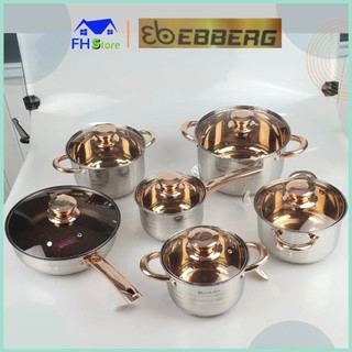 Bộ nồi inox 6 món nhập khẩu đức đáy 5 lớp engelberg eb8013 dùng cho mọi loại bếp, bảo hành 12 tháng