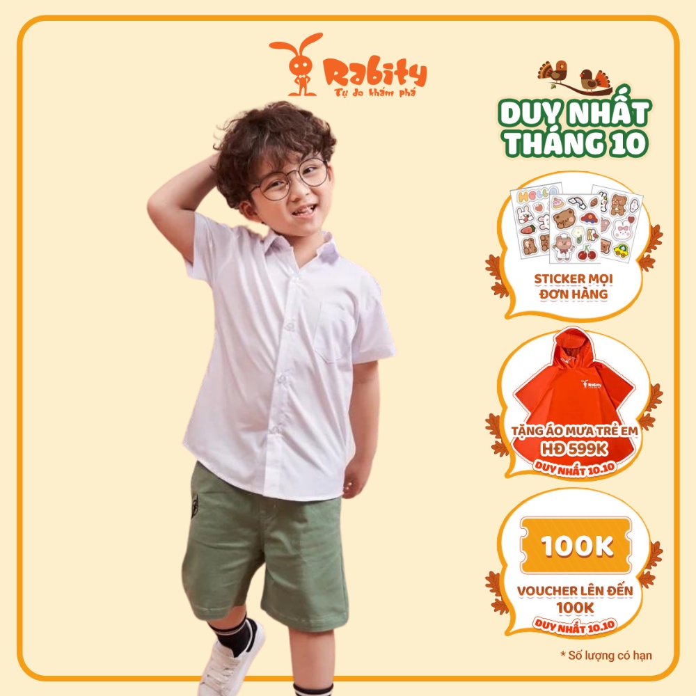 Áo sơ mi trắng bé trai Rabity tay ngắn có túi đồng phục phù hợp đi học đến trường lớp 91114