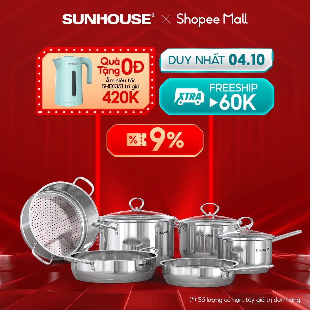 Bộ nồi chảo inox 5 đáy Sunhouse AM500