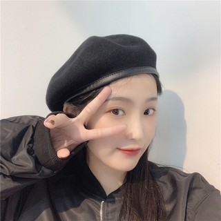 Mũ nồi beret nữ ulzzang beochan nón dạ viền da có dây nới chỉnh