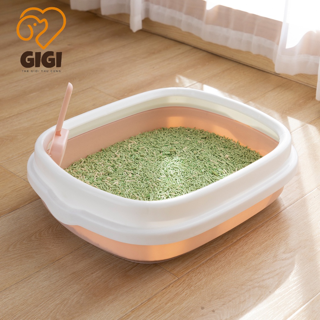 Khay chậu cát vệ sinh cho mèo size trung hình bầu dục nhựa cao cấp tặng kèm xẻng xúc cát - GiGi Pet Shop