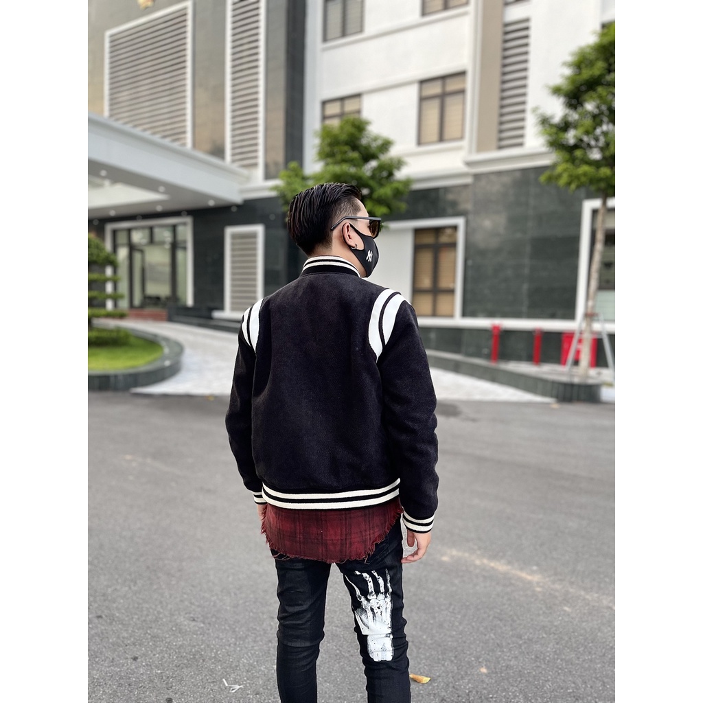 Bomber Jacket Teddy YSL vải gai lỗ lì phối da - ÁO KHOÁC Saint Laurent Teddy HỌA TIẾT NỔI BẬT MỚI NHẤT THU ĐÔNG 2022