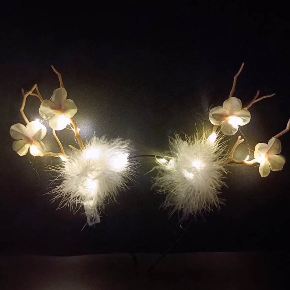 Băng Đô Cài Tóc Hình Sừng Hươu Đính Lông Phát Quang Thời Trang Mùa Đông Cho Bé Gái