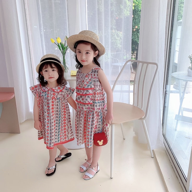 Váy Đôi Cho Chị Em / Quần Áo Đóng Gói Cho Bé Gái / Đầm Hạnh Phúc