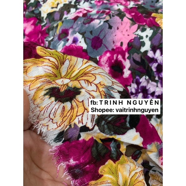 Vải Linen Gân Chun 3 mẫu hoa lên áo dài