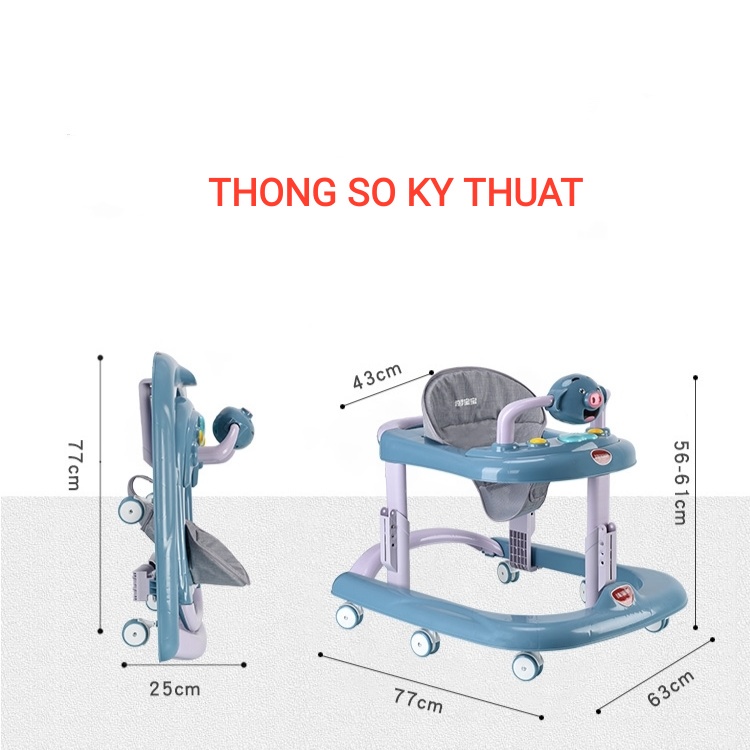 Xe tập đi xe chạy đa năng 2in1 chữ U cho bé có nhạc đèn 7 nấc chỉnh cao thấp dễ dàng