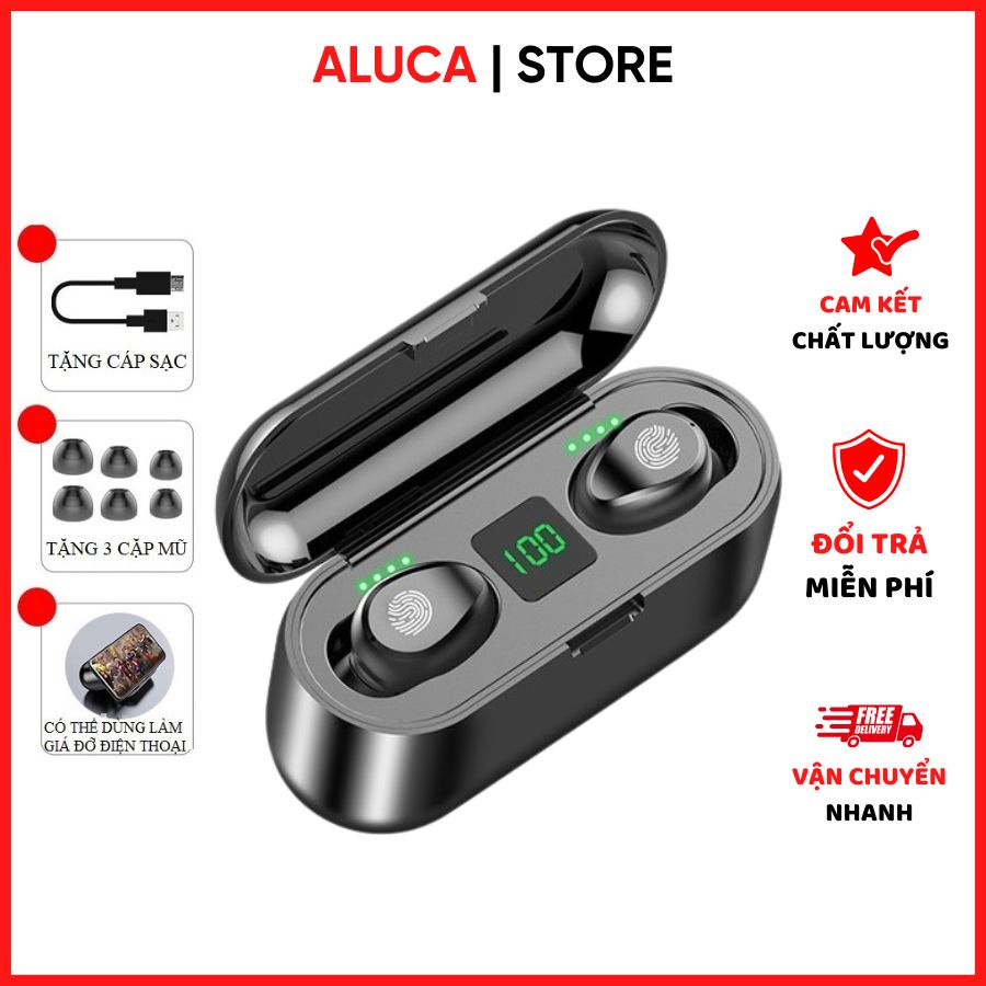 Tai Nghe Bluetooth Không Dây F9 TWS 5.0 Có Micro Nghe Gọi Cảm Ứng Chạm Chơi Game Giảm Tiếng Ồn - F9 aluca_store