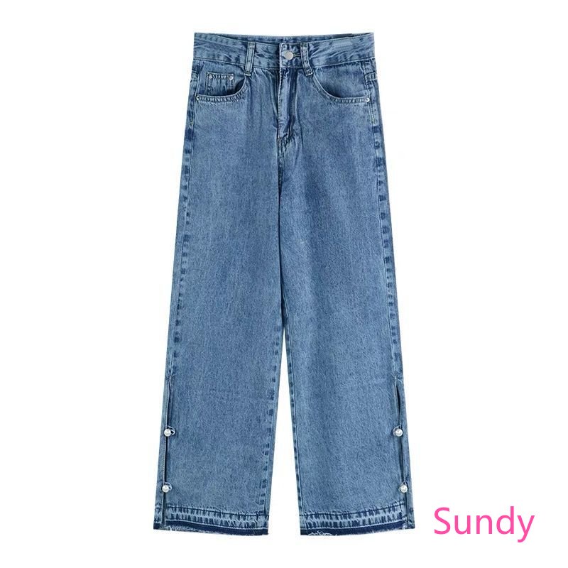 Quần Dài Ống Rộng Xẻ Tà Đính Ngọc Trai Thời Trang Cho Nữ