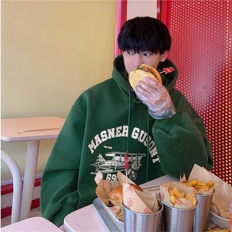 Áo Khoác Thể Thao Cotton Dày Dáng Rộng In Chữ Màu Xanh Lá Đậm Phong Cách Mỹ Vintage Thời Trang Cho Nam Cỡ M-5XL