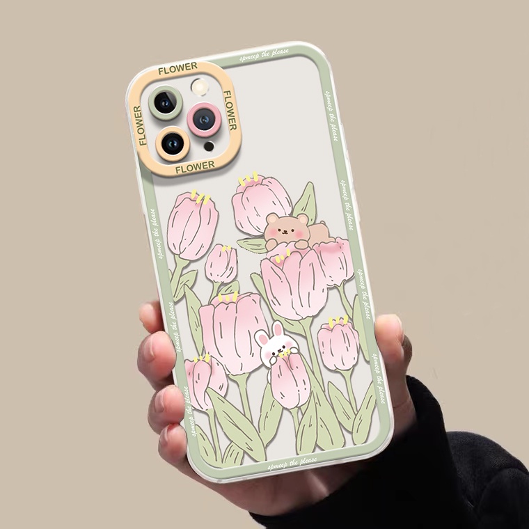 Ốp Điện Thoại TPU Silicon Mềm Trong Suốt Chống Sốc Hình Thỏ Và Hoa Cho Iphone 14 13 12 Pro Max 11 8 7 6S 14 Plus XS XR X
