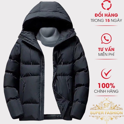 ÁO KHOÁC PHAO NAM SUPER FASHION 3 LỚP CÓ NÓN THỜI TRANG