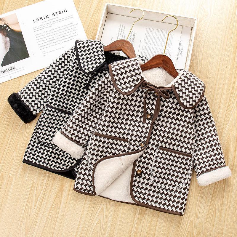 Áo Khoác Len Phối Nhung Dày Cài Nút Thời Trang Mới 2022 Cho Bé Gái
