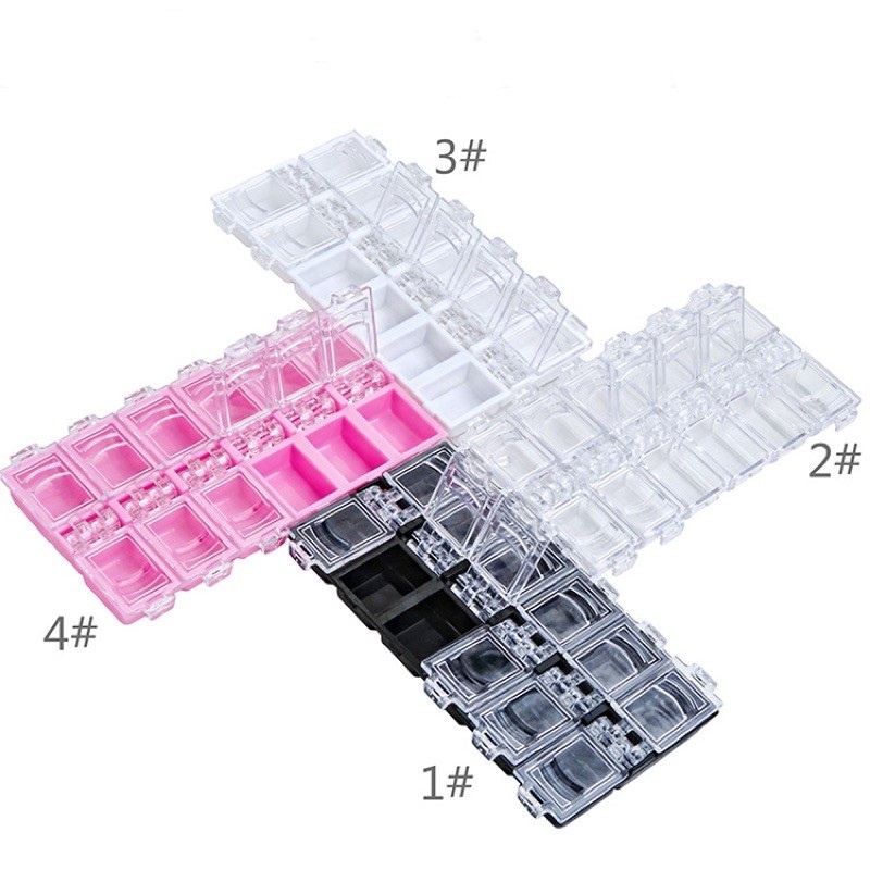 Khay Nhựa Đựng Đá Nail Có Nắp 12 Ô Màu Hồng - Hộp Đựng Phụ Kiện Trang Trí Móng Tay Tiện Dụng
