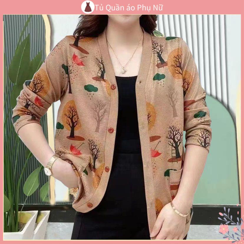 Áo Khoác Cardigan Dệt Kim Mỏng Tay Dài In Họa Tiết Thời Trang Cho Phụ Nữ Trung Niên 40-60 Tuổi