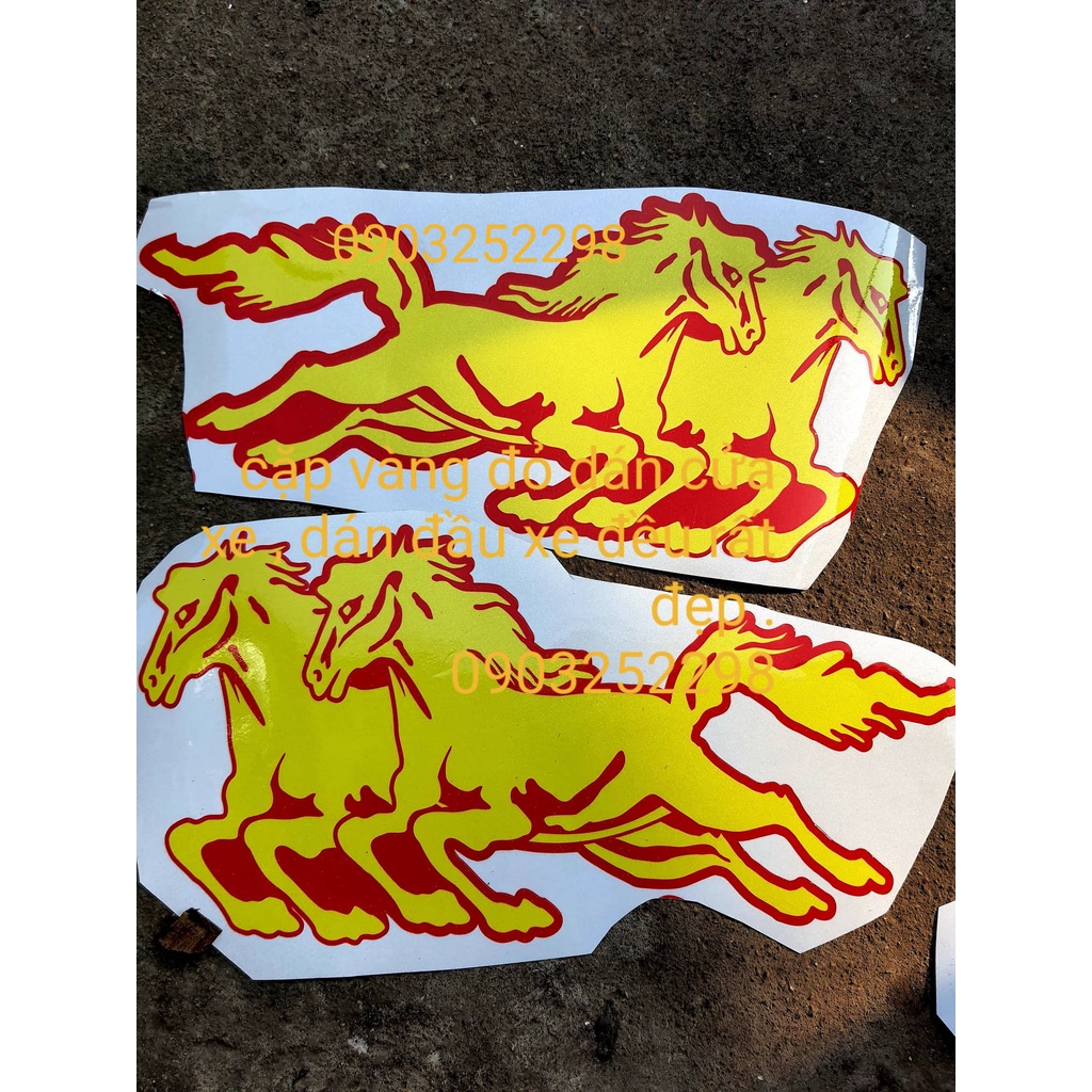 cặp tem đôi mắt phản quang dán xe tải, tem xe tải kia, cặp ngựa đỏ vàng 40x20cm huyndai, izuzu ...