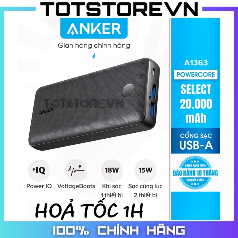 Sạc dự phòng Anker PowerCore Select 20000mAh mới Đen Xanh Nhựa