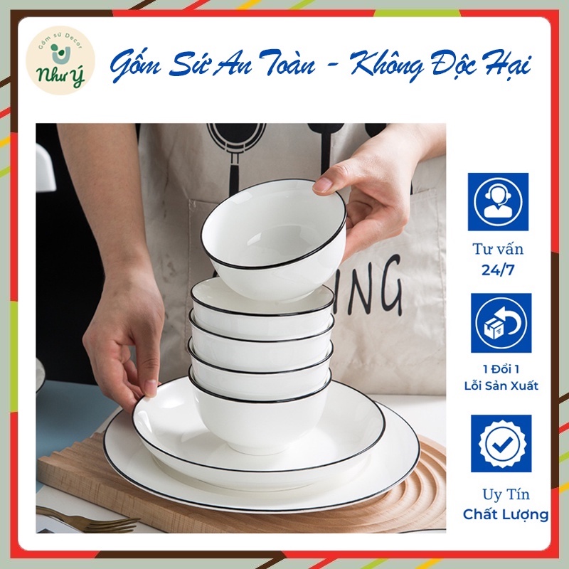 BÁT ĂN CƠM SỨ MÀU TRẮNG CAO CẤP, hàng dày chịu nhiệt, decor bếp xinh