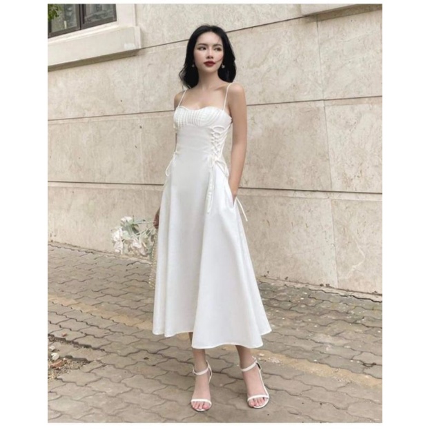 link chốt live Đầm trắng cột dây eo
