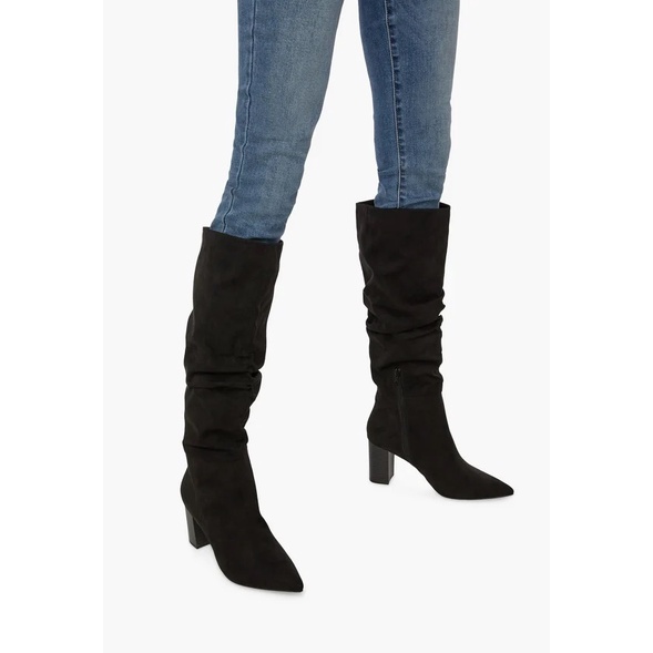 Boot đùi nhăn đen lộn JustFab