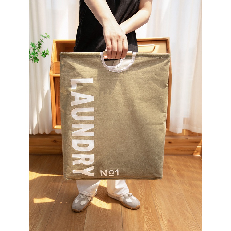 Giỏ Đựng Quần Áo Dơ In Chữ Bằng Vải Chống Nước Với Tay Cầm Bằng Gỗ