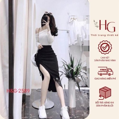 Set áo lệch vai kèm chân váy rút dây siêu xinh, Set áo thun mịn chân váy umi siêu tôn dáng SV3333