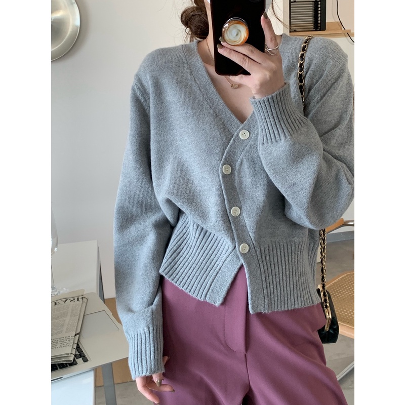 Áo cardigan dệt kim ZHELIHANGFEI tay dài thiết kế tà lệch dễ thương thời trang