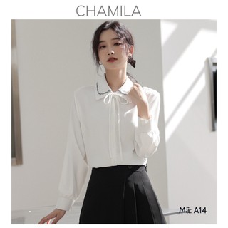 Áo sơ mi nữ dài tay cao cấp CHAMILA áo công sở khuy cài trước phong cách vintage A14