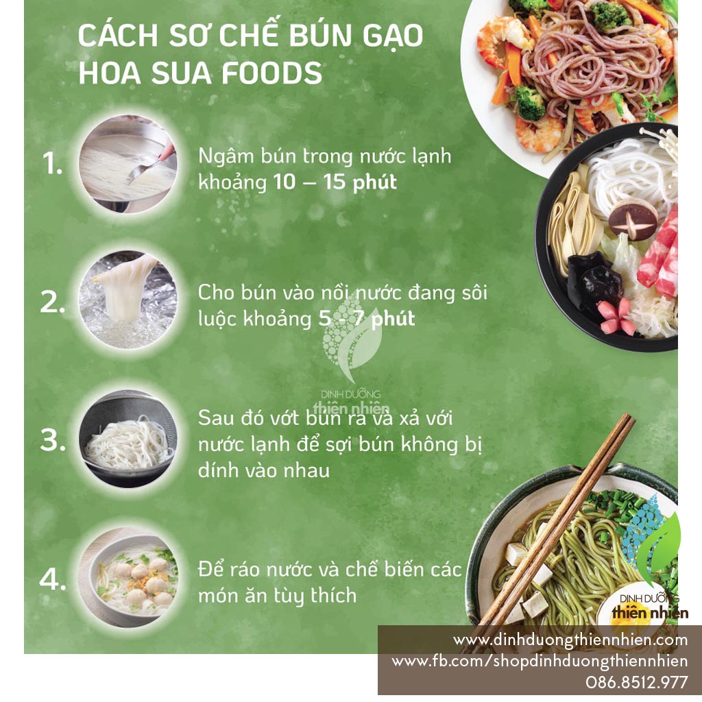 Bún Gạo Trắng, Bún Gạo Lứt, Bún Gạo Chùm Ngây Hoa Sữa, 400g