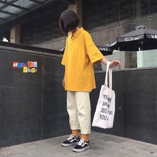 Áo thun polo trơn tay lỡ màu vàng dáng rộng nam nữ polo basic unisex ulzzang - mm