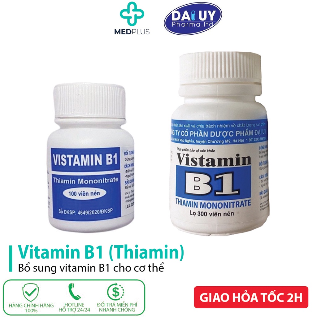 VITAMIN B1 - Hỗ trợ ăn ngon, ngủ ngon, làm đẹp, đắp mặt , tắm trắng, gội đầu kích mọc tóc (100 viên)